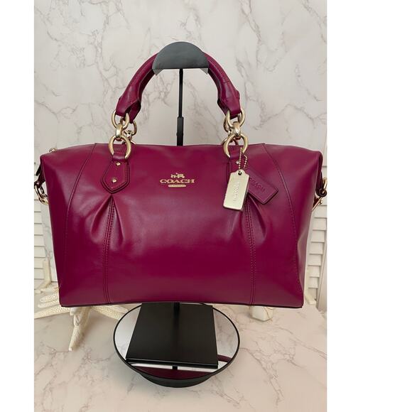 COACH Colette Magenta Leather Satchel, Gold Accents, 2 Hang Tags, Dustbag NWT - Picture 1 of 13